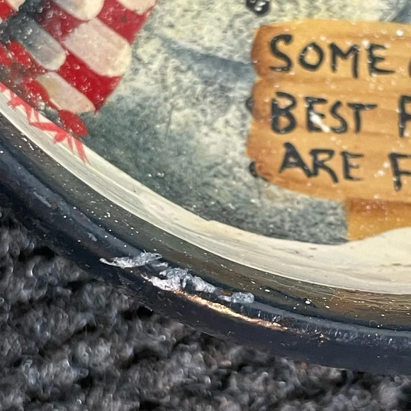 Snowman Wooden Teakwood Bowl Handpainted - Picture 3 of 6